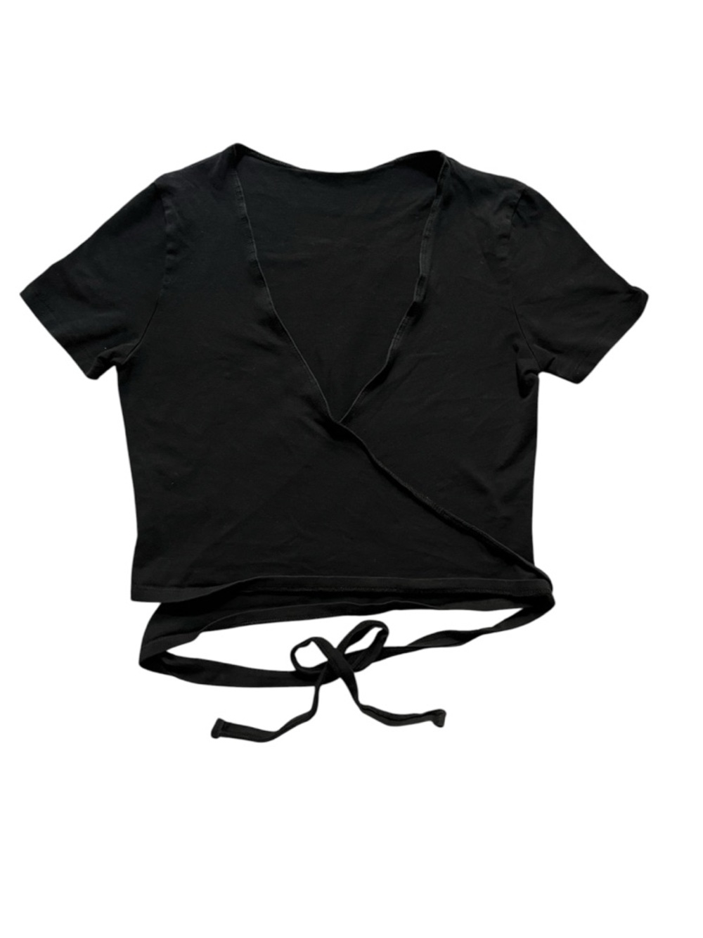Brandy Melville Black Wrap Tie Short Sleeve Crop Top Women Cotton Italy
